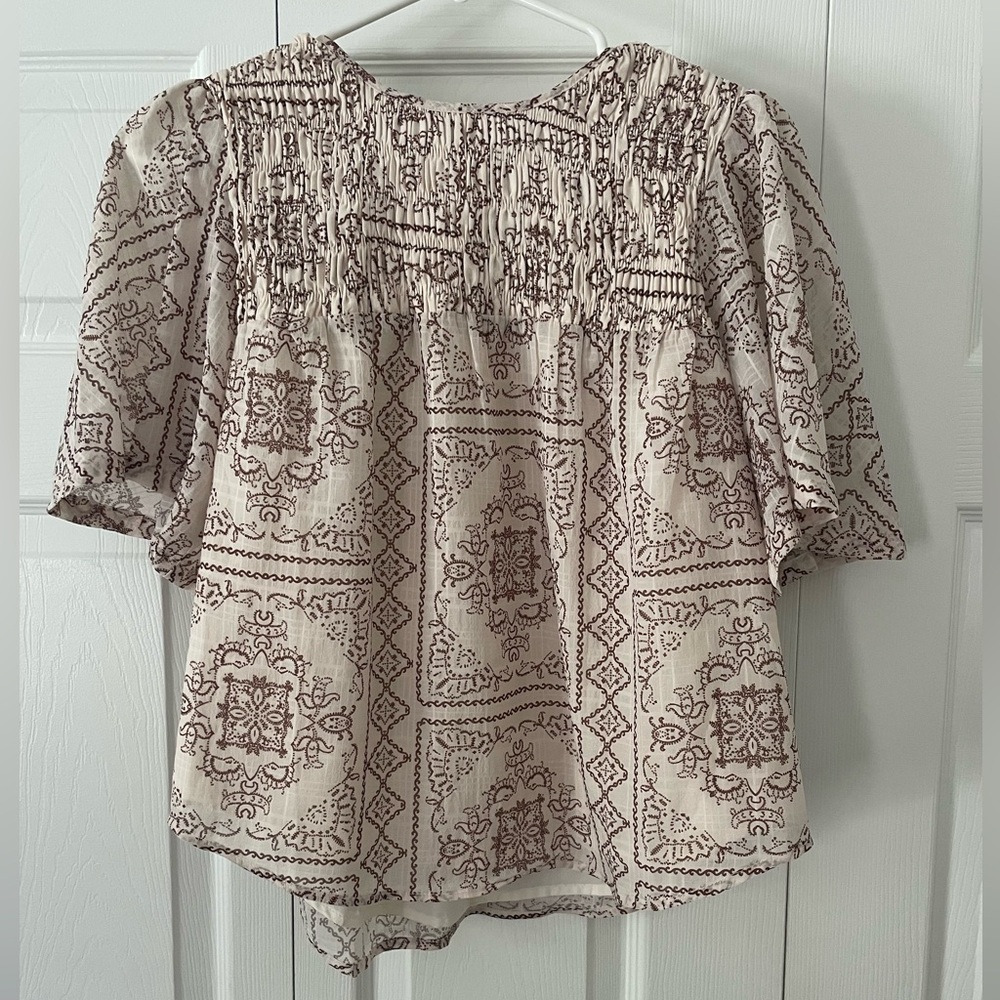 Fab’rik women’s beige and brown blouse- SZ Small